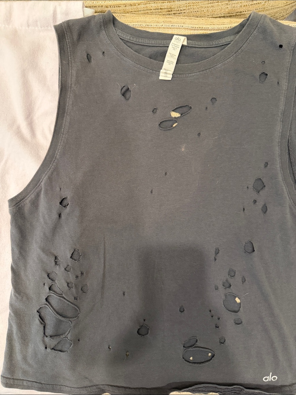 ALO Yoga Black Distressed Muscle Tank and Jimmy Choo Dustbag - Picture 2 of 5